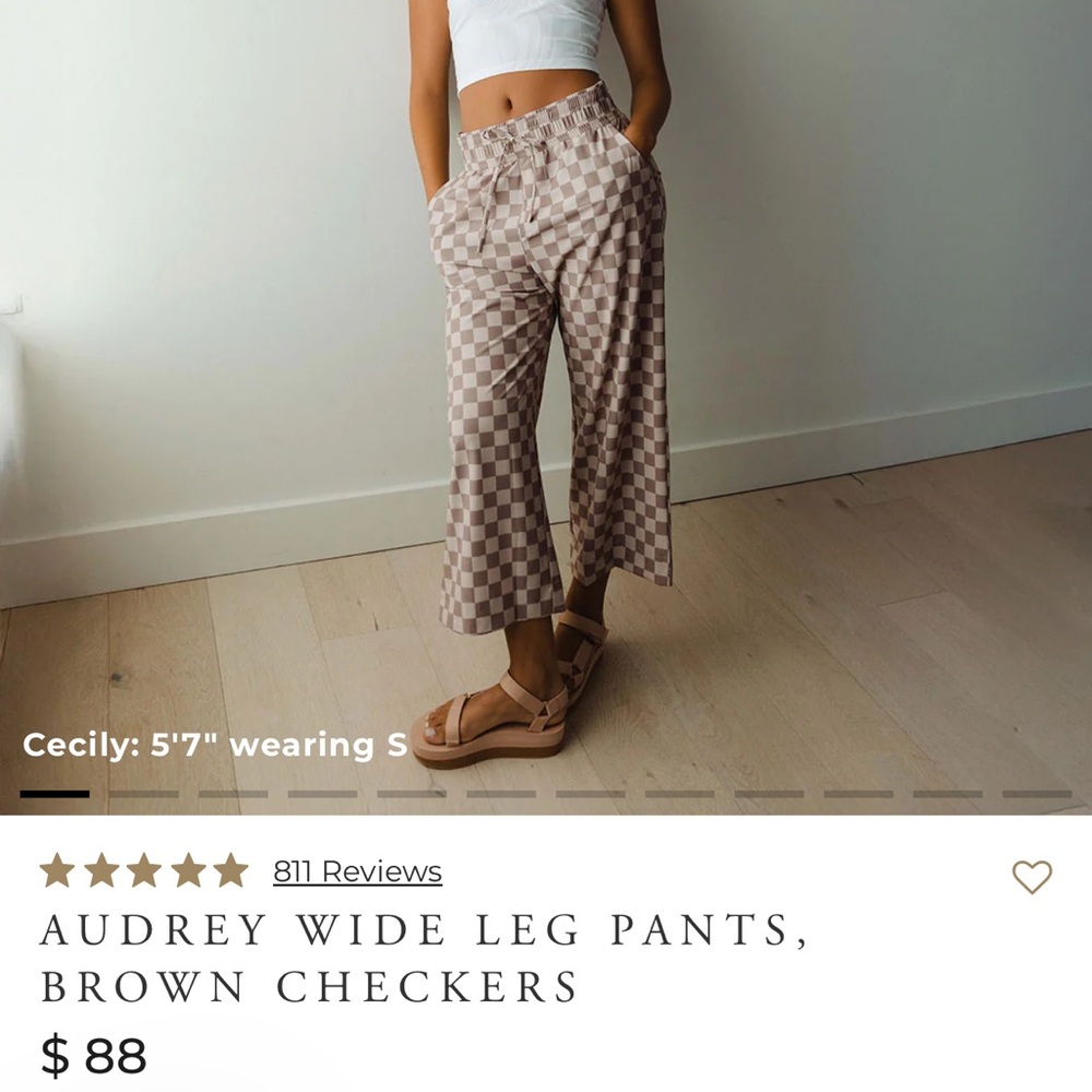 Albion Fit Brown Checkered Wide Leg Pants